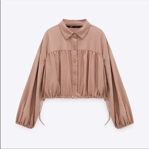 Zara NWT cropped gathered shirt M